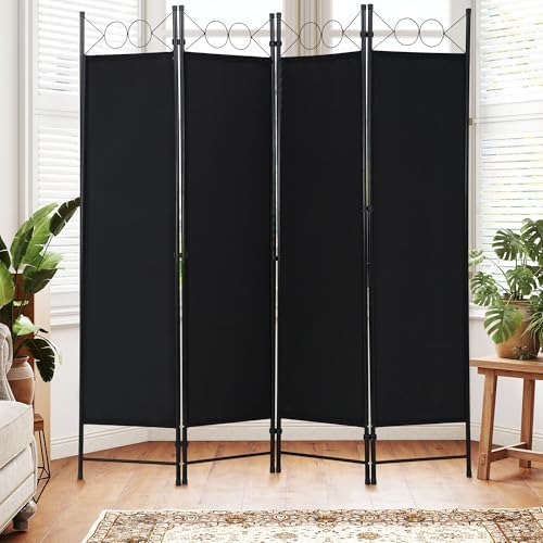 FDW 4-Panel Folding Room Divider | 6ft, Coal Black | Light & Portable - Image 2