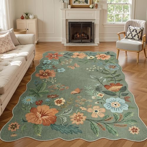 Lahome Floral Washable Living Room Rugs, Area Rugs 5x7 Rugs for Bedroom by Lahome
