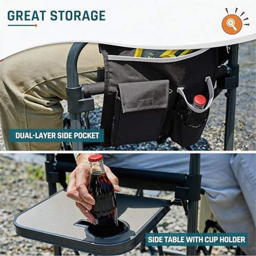 DMH OUTDOORS Camping Directors Chair with Side Table & Breeze Mesh Backrest - Image 4