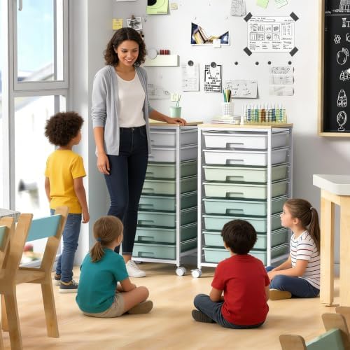 SYKIARIOL Rolling Cart with Drawers,Craft Organizers and Storage, Green - Image 3