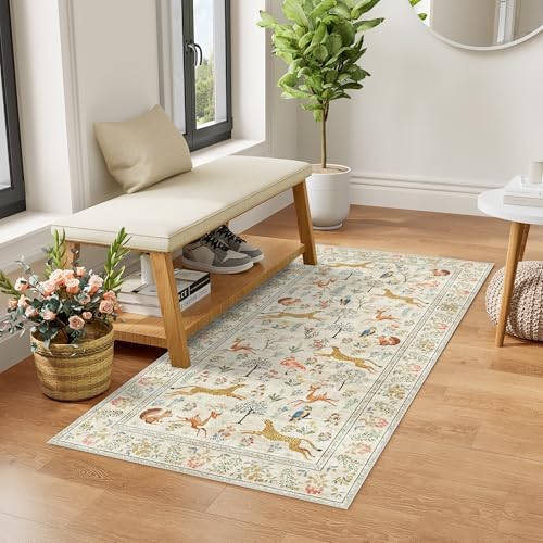DUKINO 2x4 Rug for Entryway, Animal Washable Runner Rug for Kitchen, Beige - Image 3