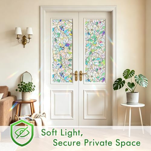 SOMWISE Rainbow Stained Glass Window Privacy Film,Heat Blocking Decor Cling - Image 5