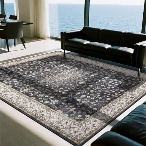 8x10 Washable Area Rugs for Living Room,Bedroom,Dining Room- Classic Black by Srugn