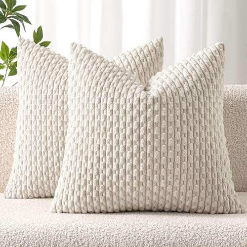 MIULEE Euro Sham Decorative Throw Pillow Covers 24x24 Cream White Corduroy by MIULEE