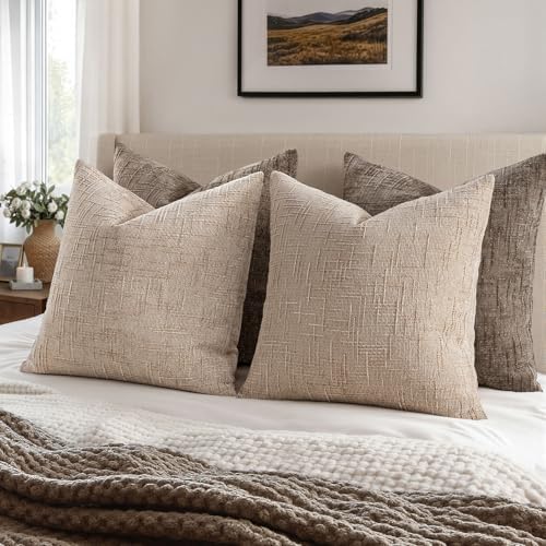 MIULEE Chenille Textured Throw Pillow Covers Oatmeal 16x16 Set of 2 - Image 4