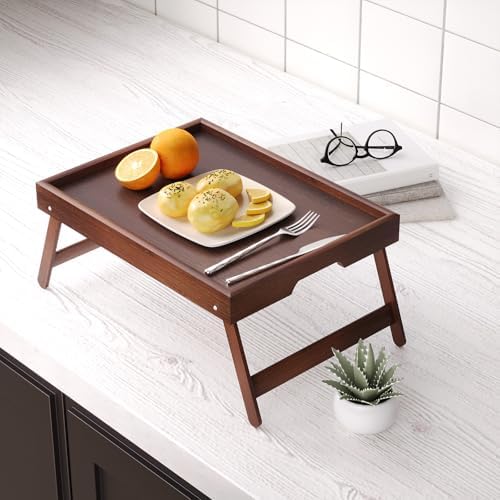 Fibogollo 2 Pack Bamboo Bed Tray Table with Folding Legs,Breakfast Trays,Serving Tray for Food and Snack,Laptop Trays for Working(Brown) - Image 6