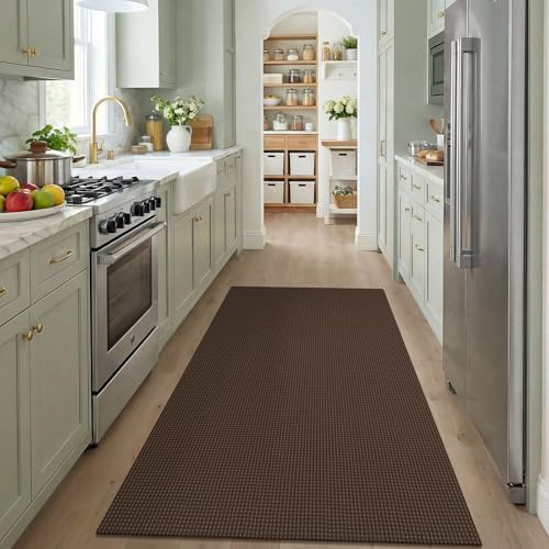 KOZYFLY Washable 4x5 Entry Woven Area Rug, Braided Throw Rugs for Entryway, Non Slip Door Mat Indoor Entrance, Flatweave Carpet for Foyer, Bedroom, Dining, Office, Brown/Dark Brown - Image 2