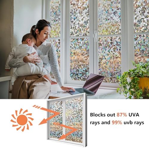 LEMON CLOUD Black Rainbow Stained Glass Window Privacy Film, 17.5″ x 78.7″ - Image 4