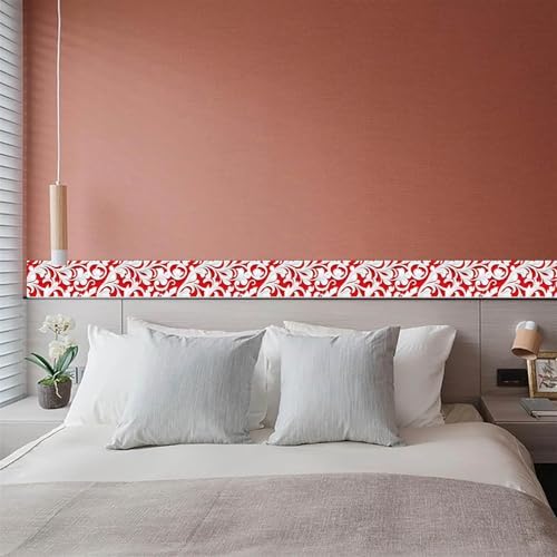 IVN Wallpaper Border Peel and Stick Wall Red White Floral Scroll 4x196 Inch - Image 4