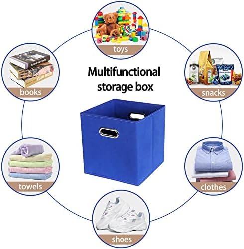 Fabric Cloth Storage Bins,Fabric Cube Bins Organizer with Dual Handles Foldable Cube Storage Baskets for Home Bedroom Storage,Set of 6,(Dark Blue) - Image 3