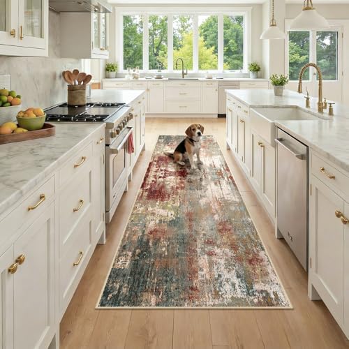 RELEANY Washable Runner 2'6"x8' Abstract Area Rug for Hallway Rustic Brown by RELEANY