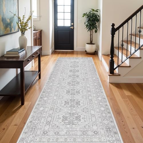 Ksrau 3x10 Runner Rug Washable Vintage: Non Slip Hallway Runners Grey - Image 2