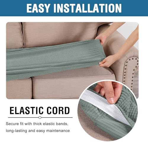 H.VERSAILTEX Super Stretch Individual Seat Cushion Covers Sofa Covers Couch Cushion Covers Slipcover Sets Thick Jacquard Textured Twill Fabric (1 Piece Chair Cushion Cover, Sage) - Image 5