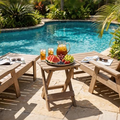 Folding Outdoor Side Table,Small HDPE Patio Table,All-Weather Compact Portable End Table for Patio,Porch,Pool,Brown,11.8" D x 15.7" W x 15.7" H - Image 2