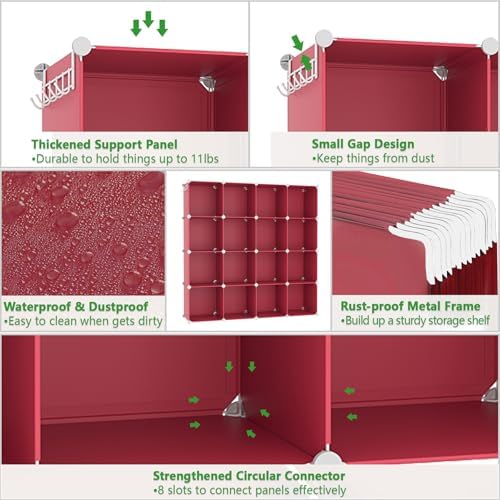 C&AHOME 16 Cube Storage Organizer Cube Shelves Units Storage Cubes, Red - Image 7