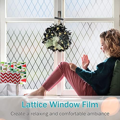VELIMAX Lattice Frosted Window Film Window Privacy Film Static Cling Window Vinyl Opaque Glass Sticker Non Adhesive Anti-UV 17.7x157.4 inches - Image 2