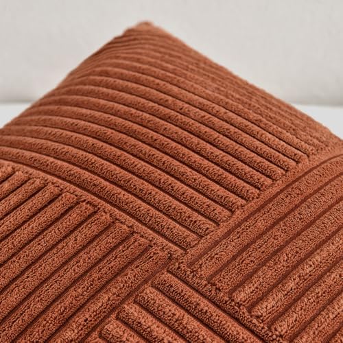Fancy Homi 2 Packs Rust Big Decorative Throw Pillow Covers 24x24 Inch for Living Room Couch Bed, Rustic Farmhouse Boho Home Decor, Soft Corss Corduroy Patchwork Square Terracotta Cushion Case 60x60 cm - Image 4