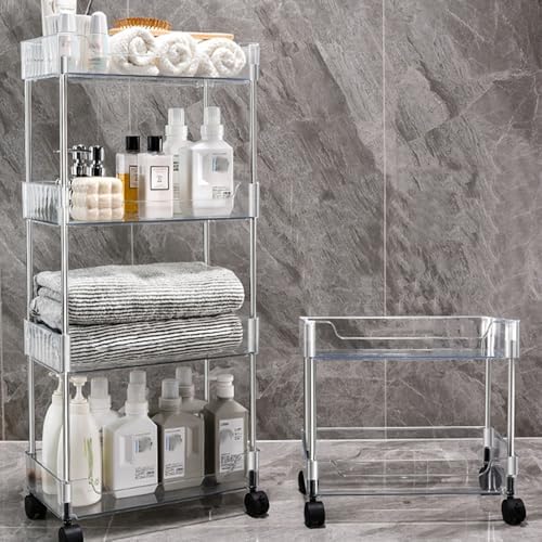 Betoveren 2 Tier Utility Rolling Cart Storage Organizer with Wheels Under Desk Mobile Bathroom Cart Organizer for Office Bathroom Home Kitchen Organization Transparent (Width 8.85 Inches) - Image 7