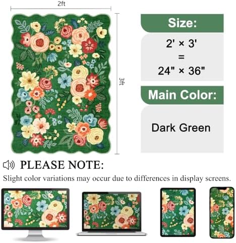 DUKINO 2x3 Rug for Entryway, Floral Door Mat Washable Rug, Dark Green - Image 2
