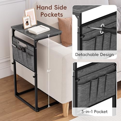 Vagusicc C Shaped End Table, 32'' Tall Side Table for Couch, Adjustable Height Small Couch Side Table for Small Spaces, C Table Slide Under Sofa Table TV Tray Arm Table for Living Room Bedroom - Image 5