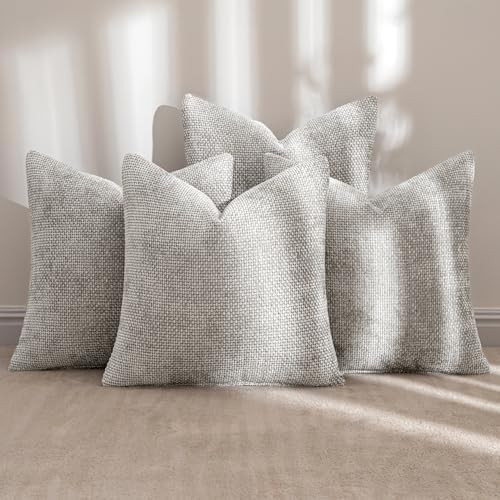 MIULEE Soft Decorative Chenille Pillow Covers Light Gray 20x20 Pack of 4 - Image 2