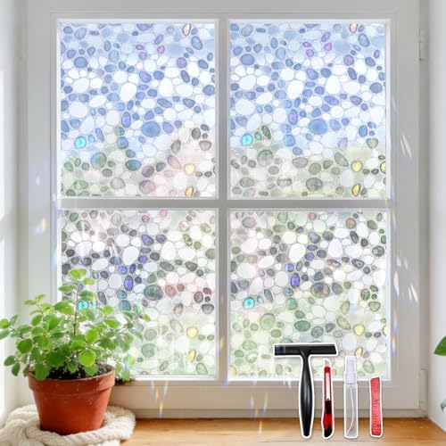 JAYONG Stained Glass Rainbow Window Privacy Film with Kit, 35.4'' x 78.7'' by JAYONG