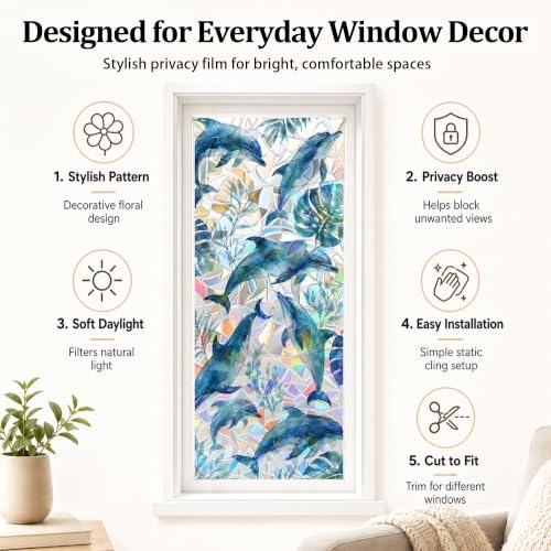 Dolphin Window Privacy Film 17x39in PVC Static Cling for Bathroom Door - Image 6