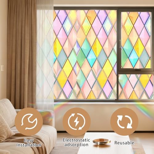 Nuxovilar Pastel Geometric Diamond Pattern Window Film 17.7x39.4 PVC - Image 3