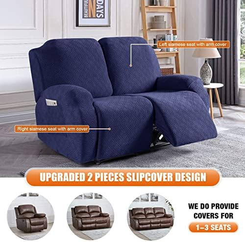 VANSOFY Stretch Recliner Loveseat Cover, Slipcover, Navy Blue, 2 Seater - Image 4