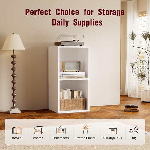 Book Shelf, Wooden Cube Storage Organizer with 11" Open Cubes, Stackable Modular Bookcase for Room Divider Storage, 2 Tier Bookshelf for for Living Room, Bedroom, Office (White, 2-Cube) - Image 6