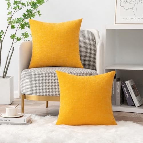 MIULEE Soft Chenille Throw Pillow Covers Goose Yellow 20x20 Inch Pack of 2 - Image 5