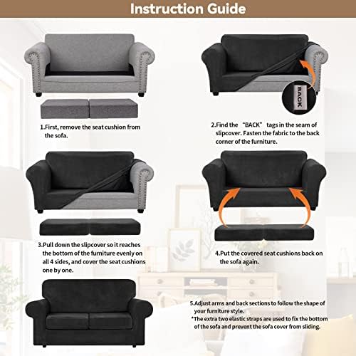 WEERRW Velvet Stretch 3 Pieces Couch Cover for Sofa Washable, Black - Image 6