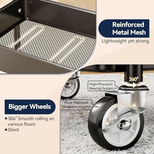 YASONIC 3 Tier Rolling Cart, Heavy Duty Metal Utility Cart with Wheel Black - Image 5