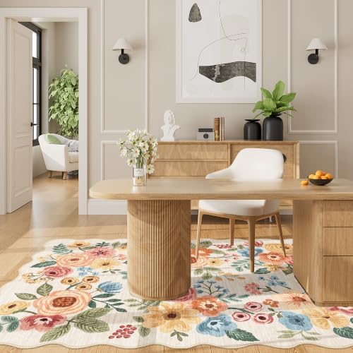 DUKINO 3x5 Area Rugs, Non Slip Floral Washable Rug for Bedroom Beige Yellow - Image 5