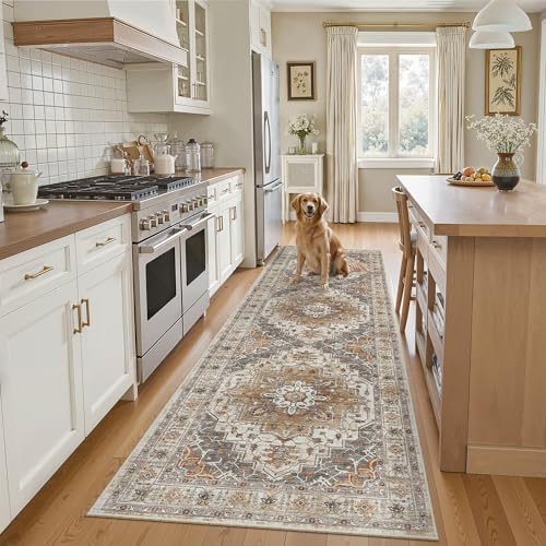Madane Kitchen Runner 2'6''x8' Soft Rug Runners for Hallways, Turmeric/Grey by Madane