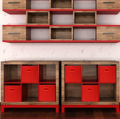 Simple Houseware 11-Inch Foldable Cube Storage Bins with Handles, Red - Image 3