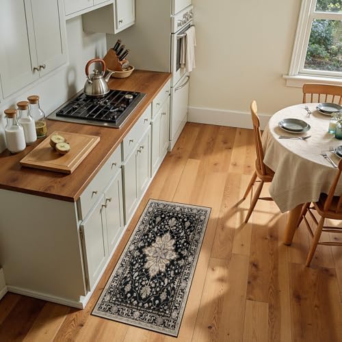 RELEANY Washable Area Rug, Runner 2'x5', Black/Neutral by RELEANY