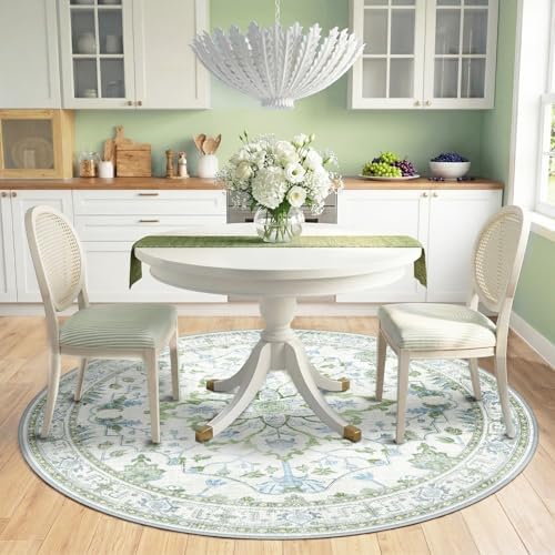 RELEANY Washable Area Rug, Round 6ft, Green/White/Blue - Image 2