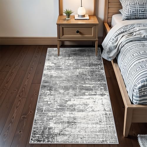 2x6 Abstract Kitchen Runner Rug - Washable Non-Slip Hallway Bedroom Carpet Low Pile Laundry Entryway Rugs with Non Slip Rubber Backing Modern Home Decor Mat for Dining Room Bathroom (2x6 Black/Grey) - Image 2