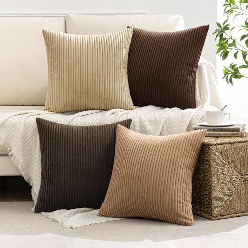 MIULEE Fall Corduroy Decorative Throw Pillow Covers Dark Brown 18x18 - Image 5
