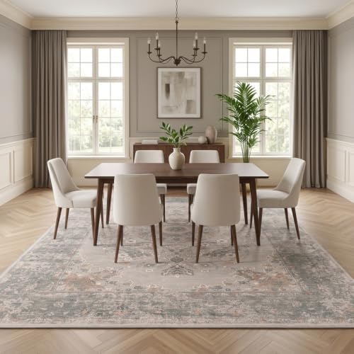RUGIXE 8 x 10 ft Gray/Taupe Vintage Persian Washable Living Room Area Rug - Image 3