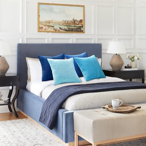 Topfinel Euro Shams Decorative Throw Pillow Covers 26x26 Inch Set of 4,Soft Accent Corduroy Striped Blue Gradient Color Large Cushion Cover for Beach,Patio,Balcony,Living Room,Summer Home Decor - Image 7