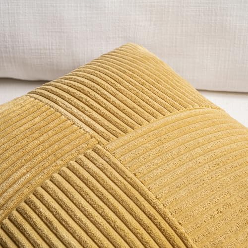Fancy Homi 2 Packs Mustard Yellow Long Lumbar Decorative Throw Pillow Covers 16x24 Inch for Couch Bed, Rustic Farmhouse Boho Home Decor, Soft Striped Corduroy Rectangle Accent Cushion Case 40x60 cm - Image 3