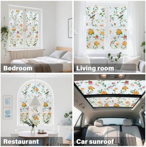 Donox Stained Glass Window Film, Floral Pattern Rainbow Light Decorative Cling, UV Block Privacy Film, Static Cling Removable No Glue for Living Room Home Office, 23.6 x 157.4 Inches - Image 6