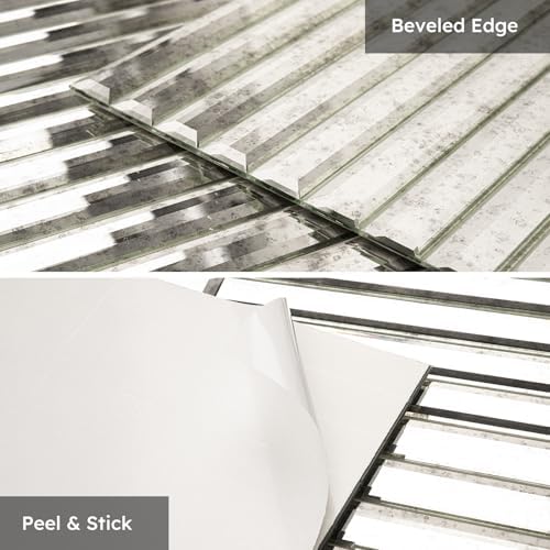 Diflart Peel and Stick Mirror Backsplash Tile, Light Antique, 11.8 x 11.8 Inch, Beveled Mirror Strip Tile for Kitchen Bathroom Bar Accent Wall, Pack of 5 Sheets - Image 4