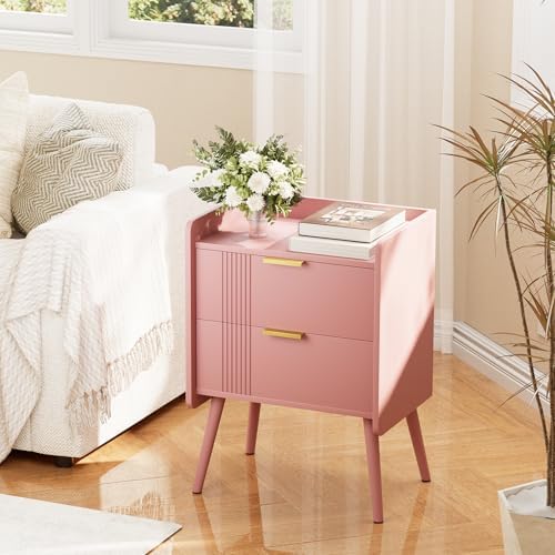 Aenuert Nightstand Modern Bedside Table with 2 Storage Drawer, Small Night Stand, Wooden Sofa Side Table for Bedroom,Study Room and Small Spaces (Pink) - Image 3