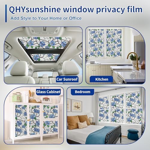 QHY Sunshine Privacy Window Film with Installation Tool Decorative Stained Glass Window Stickers Reusable Window Film (Indigo Frosted, 17.5 x 78.7) - Image 6