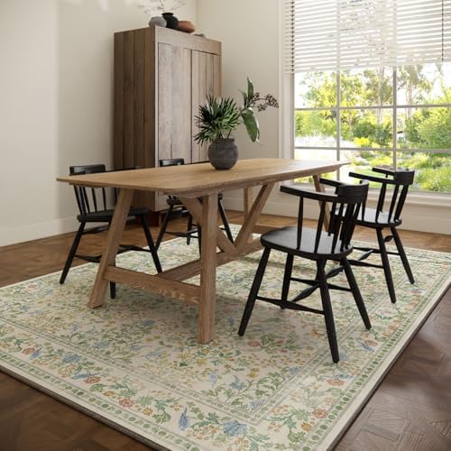 Washable Area Rugs for Living Room: 9x12 Bedroom Rug Boho Vintage Stain Resistant Non Slip Low Pile Lightweight Soft Carpets for Dining Room Kitchen Nursery Kids Room Farmhouse Living Room - Image 6