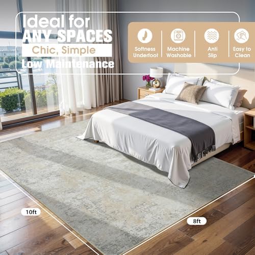 8x10 Area Rugs for Living Room Washable Bedroom Dining Room Beige Grey - Image 2