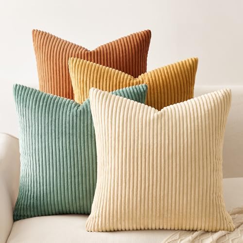 Topfinel 26x26 inch 4 Pack Decorative Throw Pillow Covers,Soft Velvet Modern Double-Sided Designs, Mix and Match for Home Fall Decor, Cushion Covers Set of 4 (Orange/Teal) by Topfinel